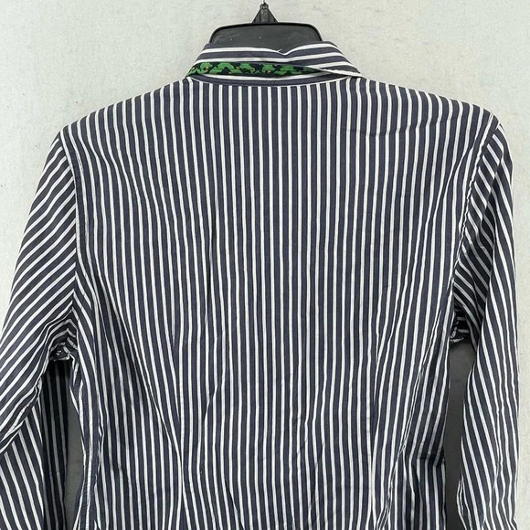 C. Wonder Button-Up Shirt Women's Sz M Blue Striped Collared Fitted Embroidered - Picture 8 of 12